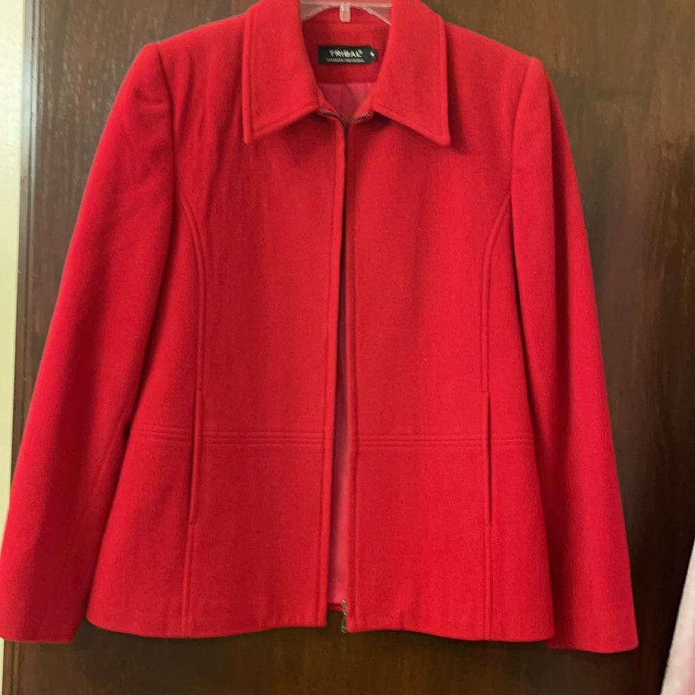 Red Wool Zip Front Blazer, Jacket - image 3